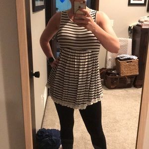White and black striped maternity tank top